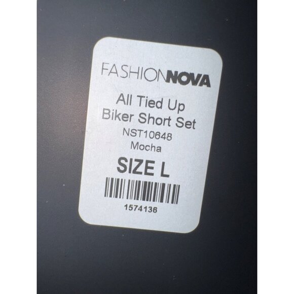 All Tied Up Biker Capri Short Set Mocha Large Fashion Nova Sexy Stretch Wrap Top - Picture 10 of 11